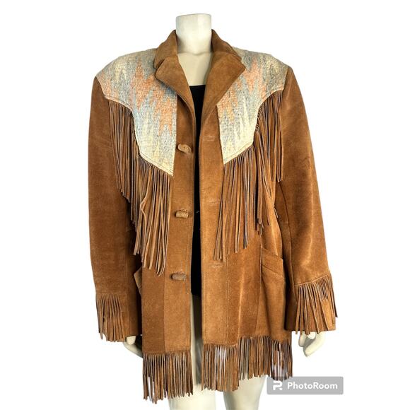 Vintage PIONEER WEAR 70s Suede Fringe Jacket made in USA size medium to large - Picture 15 of 16